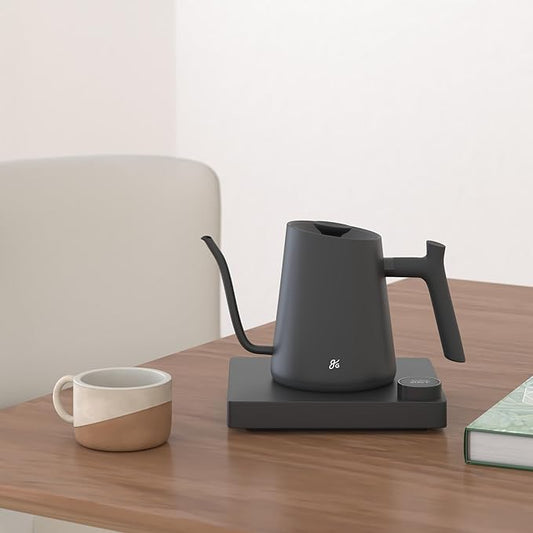 Greater Goods Electric Gooseneck Kettle, 1200W Stainless Steel with Precision Temperature Control, Fast Boil, BPA-Free, Ideal for Pour Over Coffee and Tea,1L (Onyx Black)