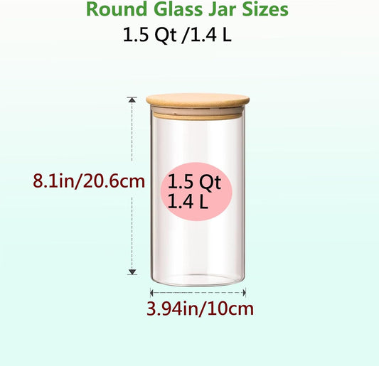 1.5 Qt Round Glass Storage Containers with Lids, Clear Food Storage Container Jar with Sealing Bamboo Lid for Noodles Flour Cereal Rice Sugar Tea Coffee Beans, Round Set of 3
