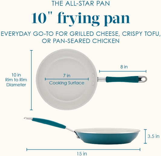 Rachael Ray Cucina Ceramic Nonstick Frying Pans/Skillet Set, Dishwasher Safe, 8.5 inch and 10 inch Open Fry Pans - Marine Blue