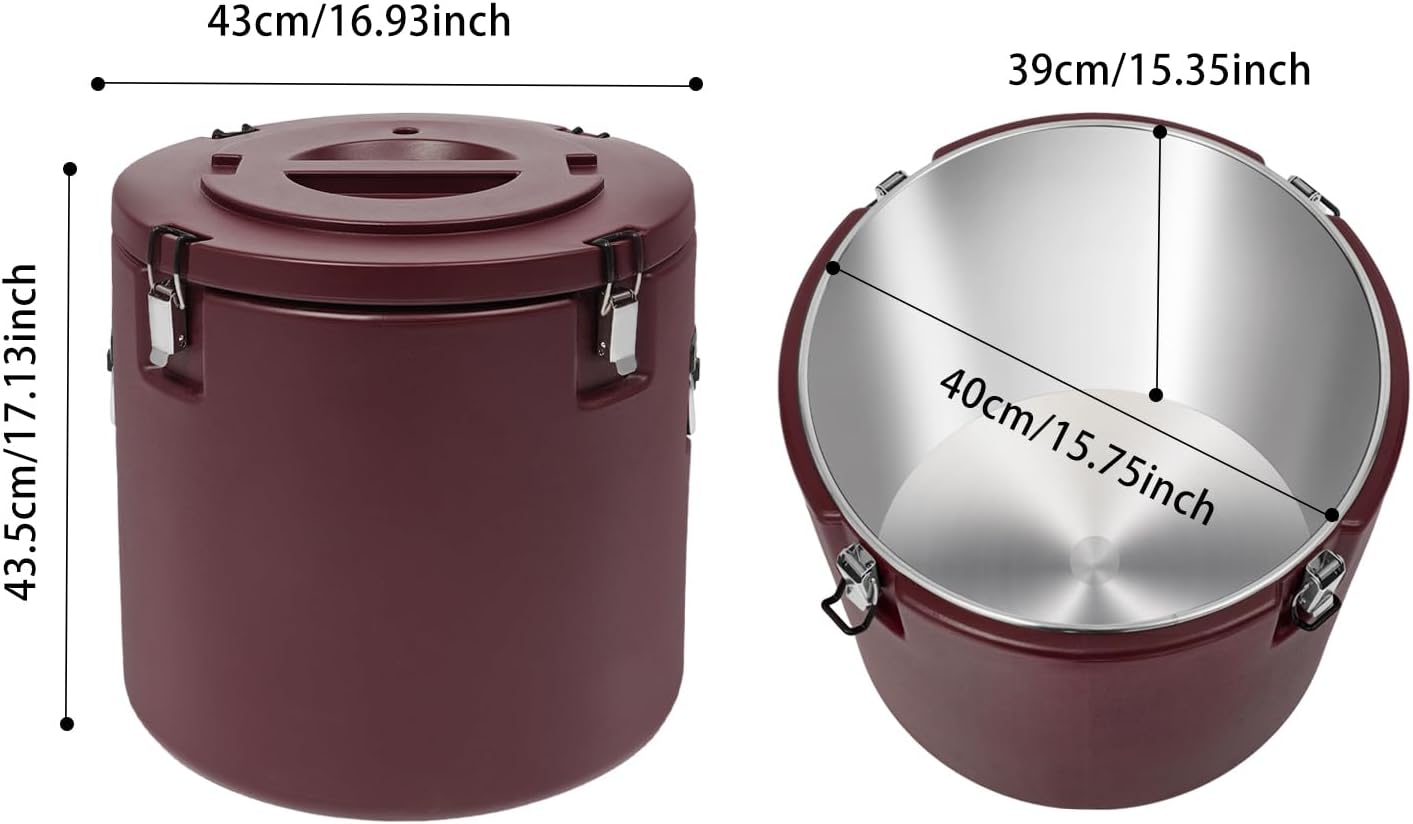 DYNAMI 13.2Gal Insulated Food Container with Handles&Buckles,304 Stainless Steel Portable Commercial Food Warmer Insulated Soup Container Cold Hot Box Insulated Food Carrier for Catering (Brown)