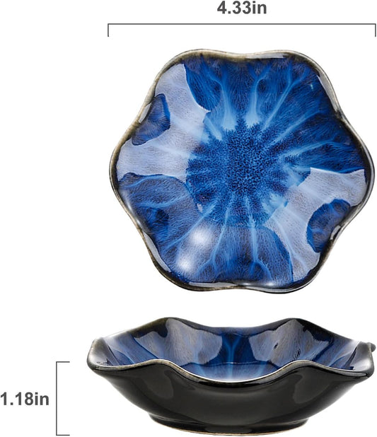 VanEnjoy White Flower Plates Ceramic Floral Dishes Small Dipping Sauce Cups Soy Sauce Dish Prep Bowls - Set of 5