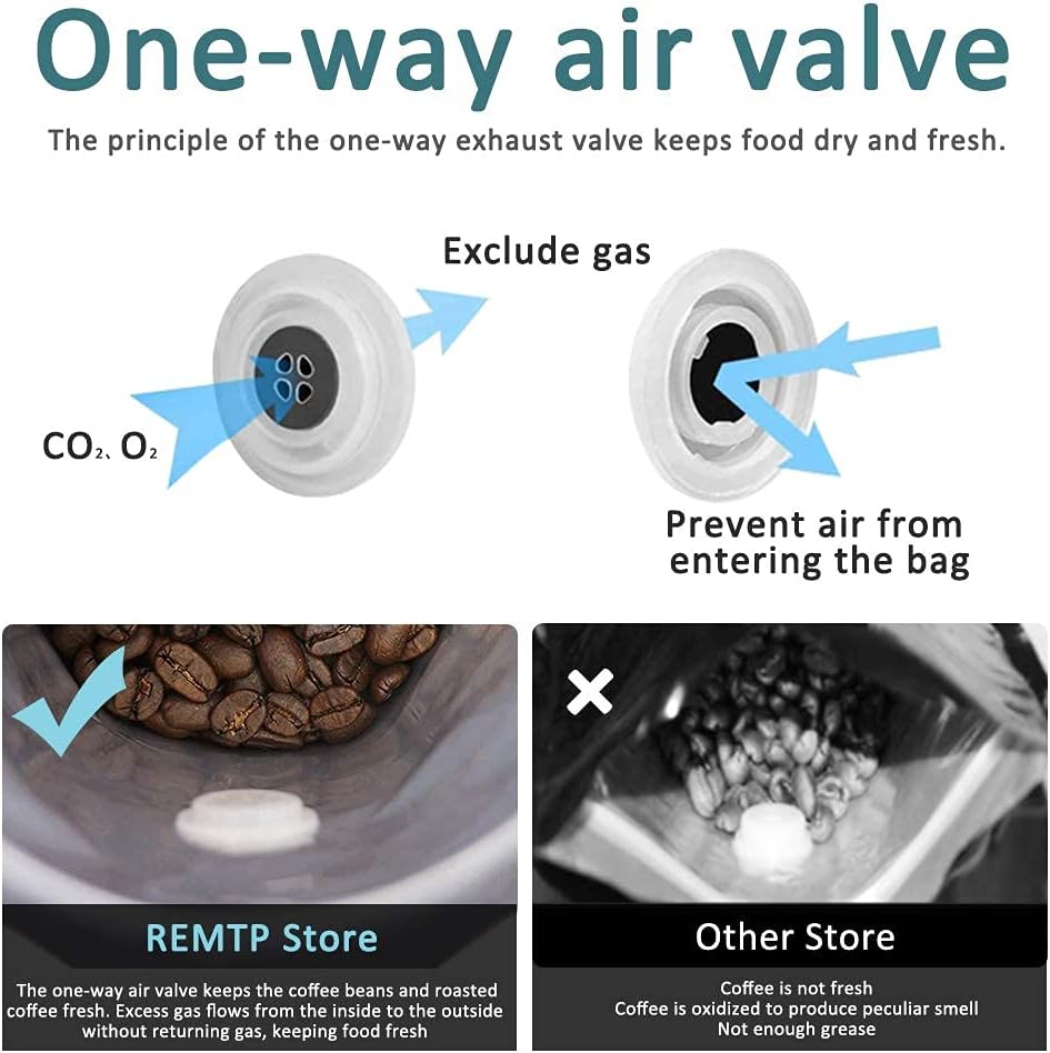 REMTAP Coffee Bags with Valve(50pcs,8oz) Blue High Barrier Aluminumed Foil Flat Bottom Standing Coffee Beans Storage Bags,Reusable Heat Sealable Side Zipper Pouches for Home or Store