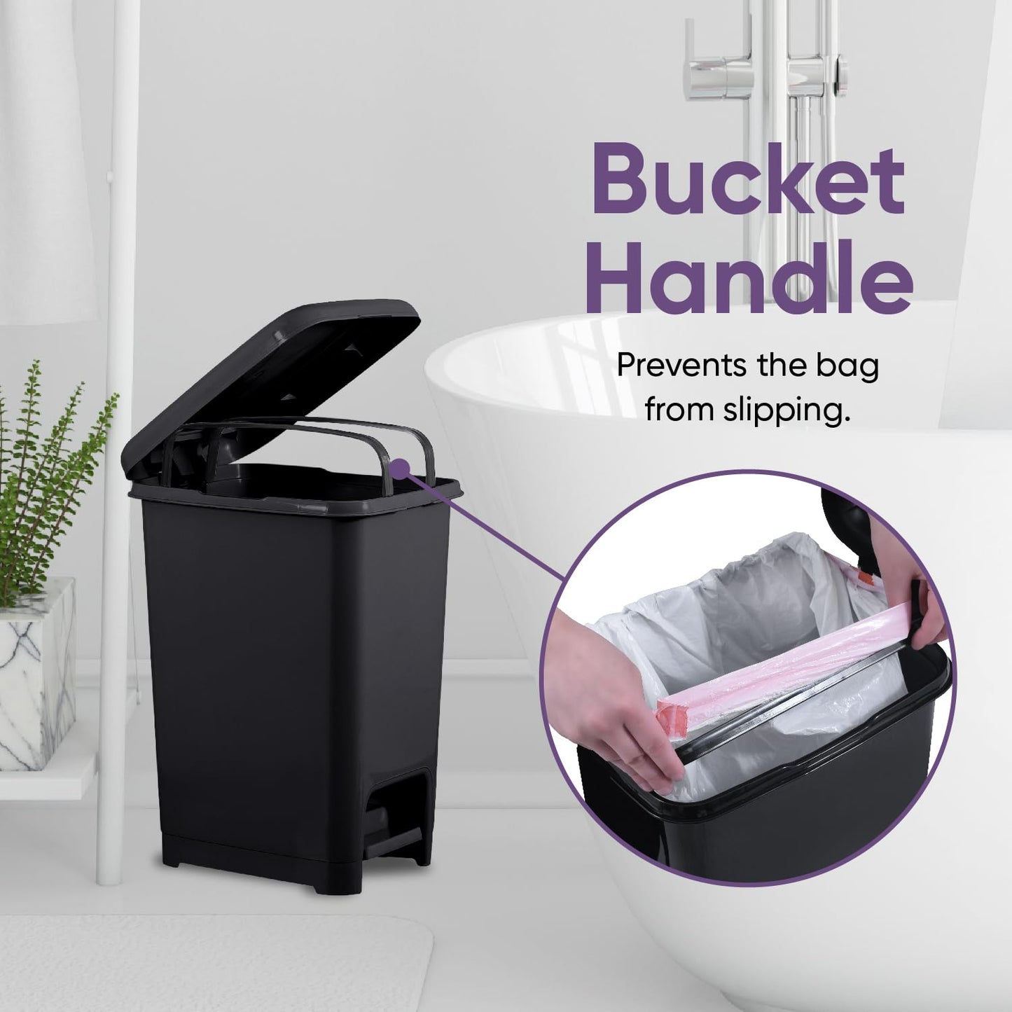 Superio Slim Step On Pedal Plastic Trash Can, Waste Bin for Under Desk, Office, Bedroom, Bathroom, Kitchen (2.5 gal) (Black)