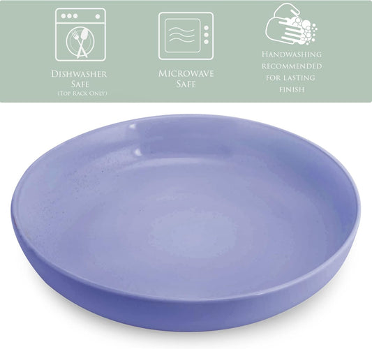 Elanze Designs Bistro Glossy Ceramic 8.5 inch Shallow Pasta Dinner Bowls Set of 4 - Perfect for Everyday uses from Italian Style Pasta to Caesar Salad, and Ramen to Pho, Violet Purple