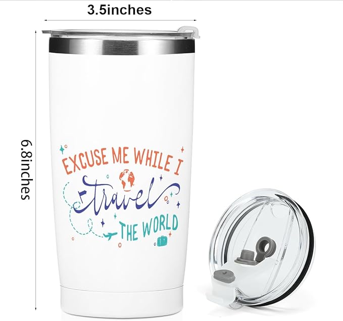 Travel Gifts Tumbler, Travel Essentials 20 oz Stainless Steel Coffee Mug,Insulated Cup with Lid for Car Office Camping, Flight Vacation Gifts for Women Men Travelers Girls Trip Christmas Birthday