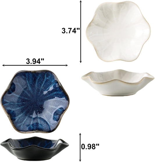 2Pcs Ceramic Jewelry Dish - Lotus Leaf Shape, for Ring Holder Necklace Small Key, Suitable for Mother Friend Sister, Gifts for Women, Cute Plate Trinket Tray, Home Decor (Blue & White)