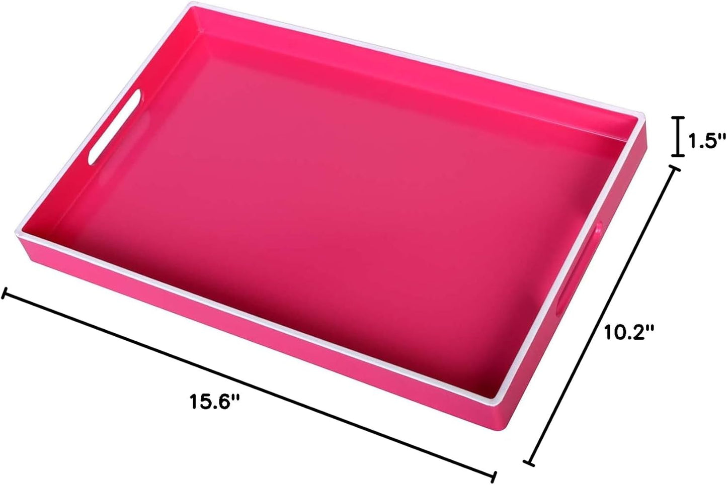 Zosenley Decorative Tray, Rectangular Plastic Tray with Handles, Modern Vanity Tray and Serving Tray for Bathroom, Kitchen, Ottoman and Coffee Table, 15.6" x 10.2" (Rose Pink)
