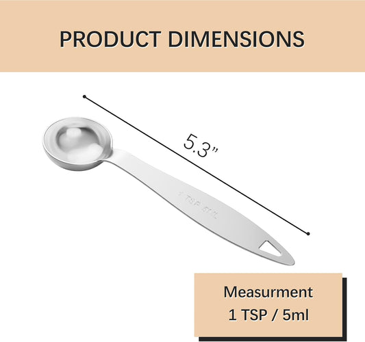 2PCS 1TSP Single Measuring Spoon, 5ML Stainless Steel Individual Measure Scoop Only