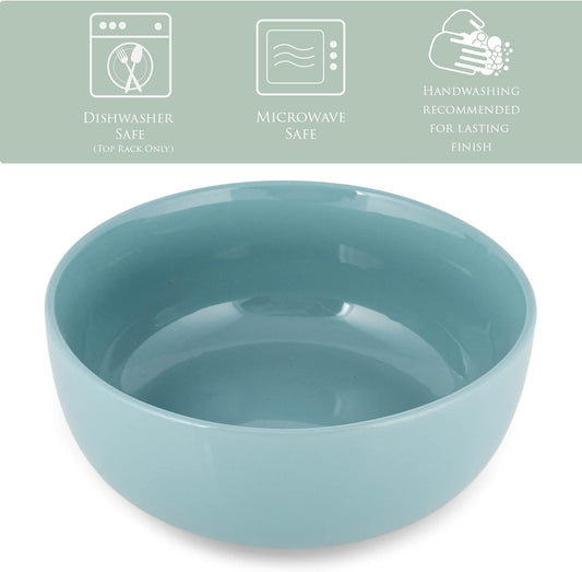 Elanze Designs Bistro Glossy Ceramic 8.5 inch Large Serving Bowls Set of 2 - Perfect for Multiple Everyday Uses: Pasta, Salad, Ramen, Soup, Popcorn, Noodles, Cereal and Mixing Bowls, Ice Blue