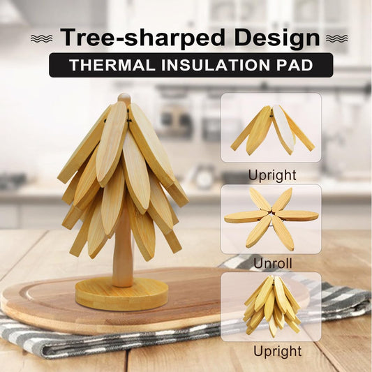 EGO LIFE Wooden Trivet Tree Set for Hot Dishes, 100% Natural Wood Trivet, Expandable Coaster, Foldable Tree-Sharped placemats with 4PCS(Original Color)
