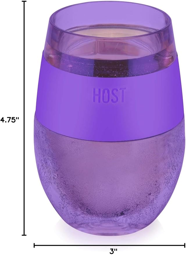 Host Cooling Cup Set of 1 Plastic Double Wall Insulated Freezable Drink Chilling Tumbler with Freezing Gel, Wine Glasses for Red and White Wine, 8.5 oz, Translucent Purple