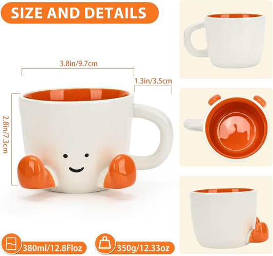 Coffee Mugs,Cute funny Mug For Women, 12.8oz/380ml Unique Ceramic Coffee Tea Cups, Office Mug Gift (orange)