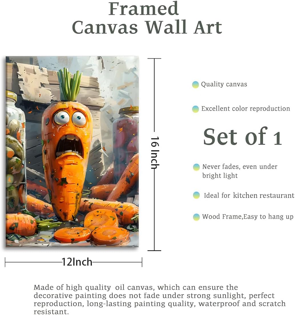 OIQArtOIQ Funny Kitchen Wall Art, Weird Kitchen Wall Decor, Vegetable Paintings Cool Postsers, Food Art, Eclectic Decor Dining Room, Chef Canvas Wall Art Print Artwork, Pickle Pictures