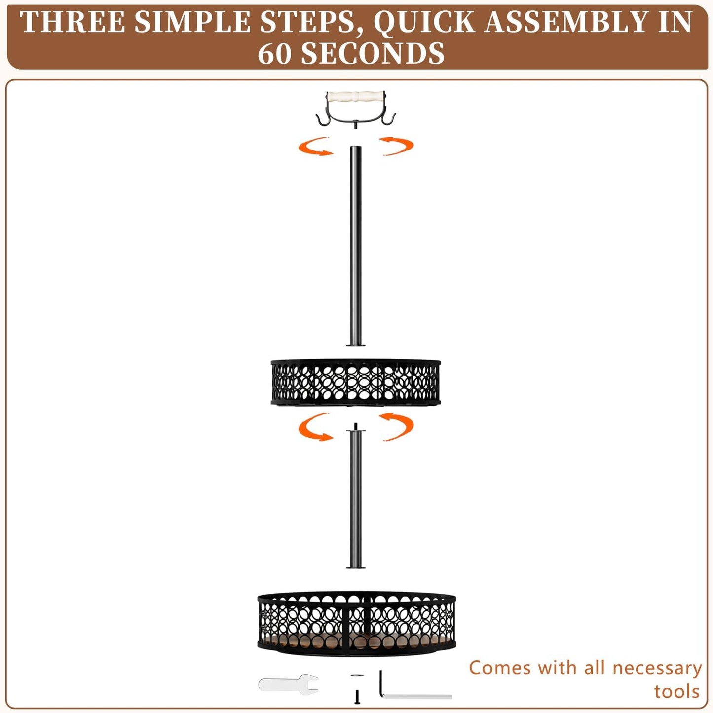 Heavy-Duty 2 Tier Lazy Susan Organizer, Upgraded DIY 3-in-1 Design Detachable Metal Rotating Spice Rack, Spice Organization for Kitchen Cabinet Countertop