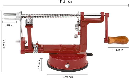 Apple Peeler Corer, Long lasting Chrome Cast Magnesium Alloy Apple Peeler Slicer Corer with Stainless Steel Blades and Powerful Suction Base for Apples and Potato(Deep Red)