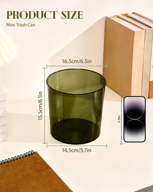 Bathroom Trash Can 6.5 x 5.7 x 6.1 Inch Small Trash Can Plastic Wastebasket Large Capacity Green Round Garbage Can for Bathroom Bedroom Office Kitchen Dorm Room (S)