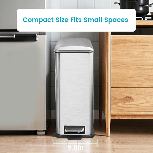 8 Gallon Trash Can, Stainless Steel Kitchen Trash Can with Removal Inner Bucket and Soft-Close Lid, Step on Trash can 30 Liters, Durable Metal Garbage Can for Home, Bathroom, Office