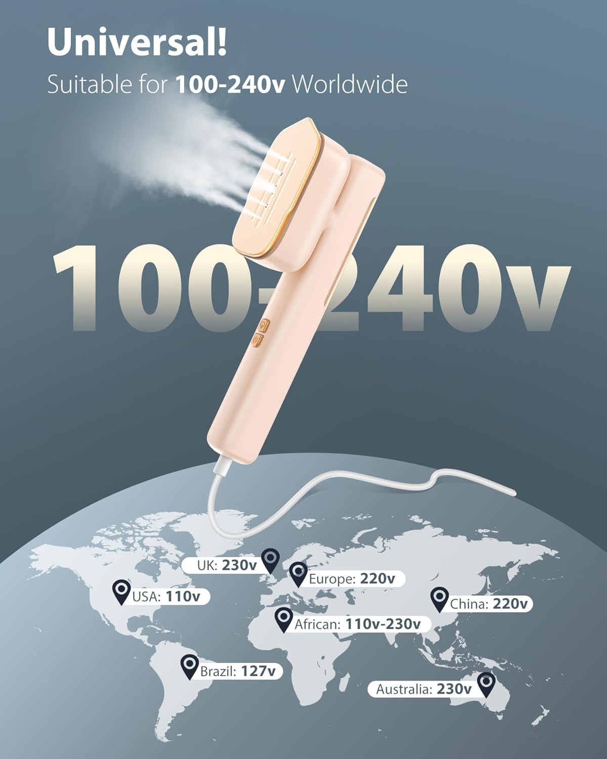 Smart Steam irons Handheld Steamer for Clothes – Global Voltage Adaptation, Palm-Sized & Lightweight (0.8lb), Dual Steam Modes, Easy Wrinkle Remover, Auto Shut-Off, for Travel & Home