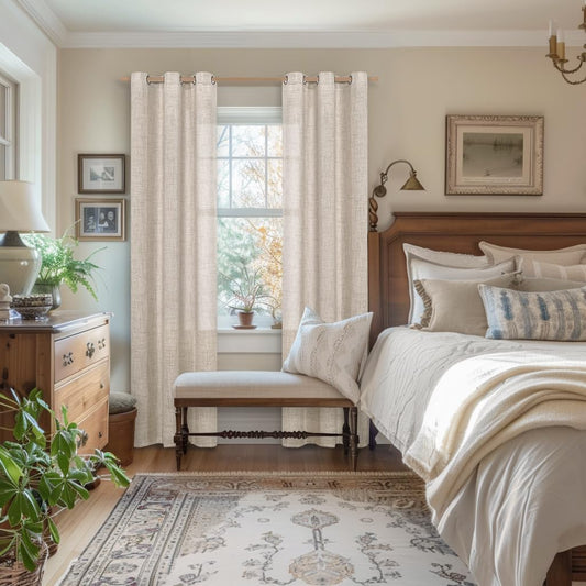 YoungsTex 38 Inch Wide Linen Curtains for Small Living Room Window 84 Inch Length Natural Linen Textured Drapes with Bronze Grommet Light Filtering for Bedroom, 2 Panels