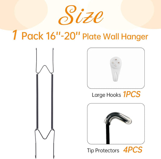Plate Hangers for The Wall, Suitable for 16-20 inch Decorative Plate, Stainless Steel Wire Plate Holder with Wall Hooks and Rubber tip Protectors, Plate Hangers for Displaying Plates, Platter, Black