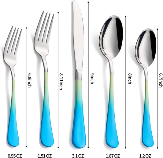 20-Pieces Color Silverware Sets for 4,Blue and Yellow Handle Stainless Steel Cutlery Set, Include Forks Spoons and Knives Set, Dishwasher Safe Utensil Sets for Home Restaurant