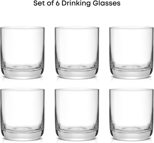 JoyJolt Faye Crystal Whiskey Glasses, Lowball Glasses Set of 6, 10oz Short Glass Tumbler, Double Old Fashioned Rocks Glass for Scotch or Bourbon, Dishwasher Safe Glassware
