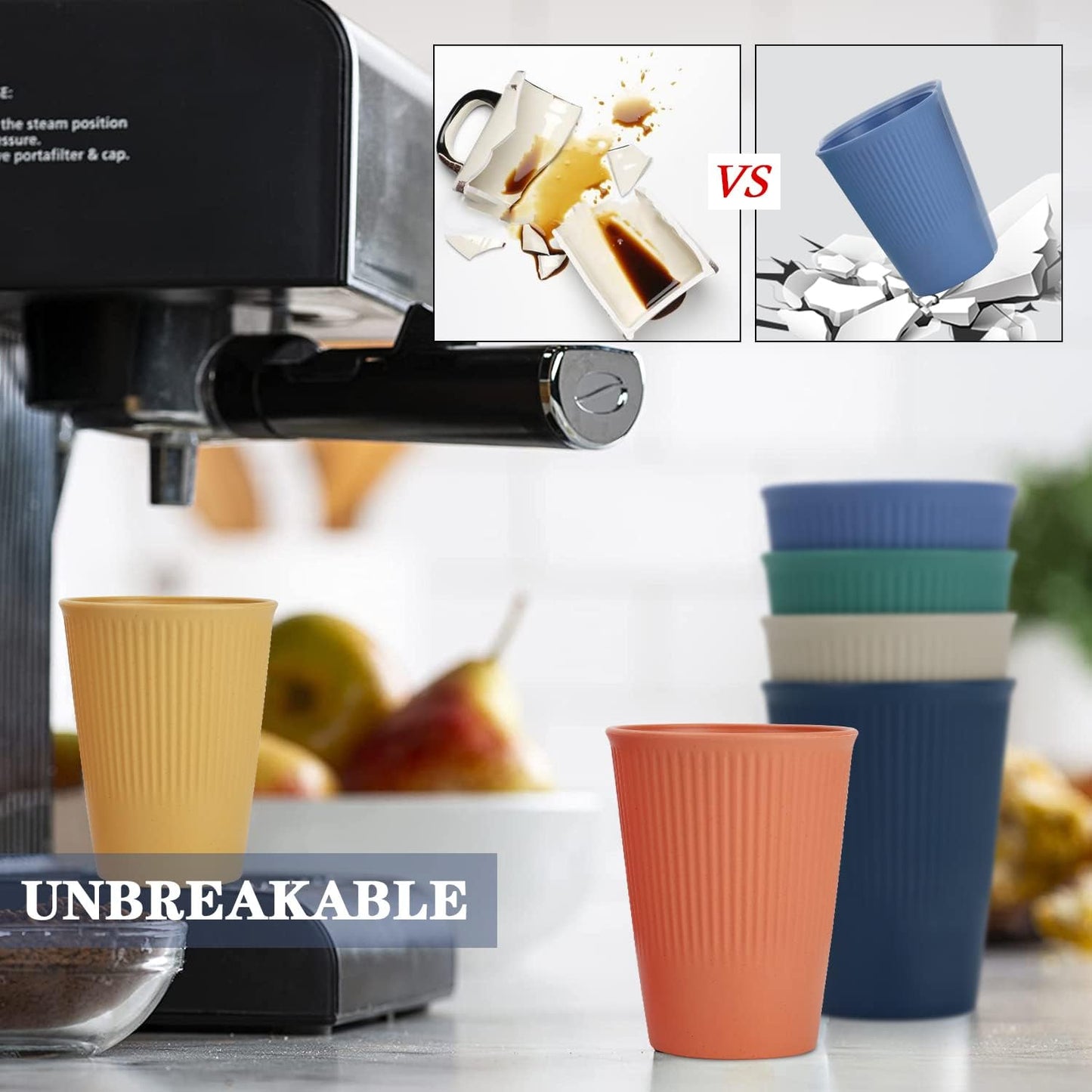 Homienly Drinking Cups Stackable Wheat Straw Cups 6 PCS Good Alternative to Dispoable Cups 12 oz Unbreakable Water Cups Reusable Dishwasher Safe Drinking Glasses Kitchen Essentials - Colorful