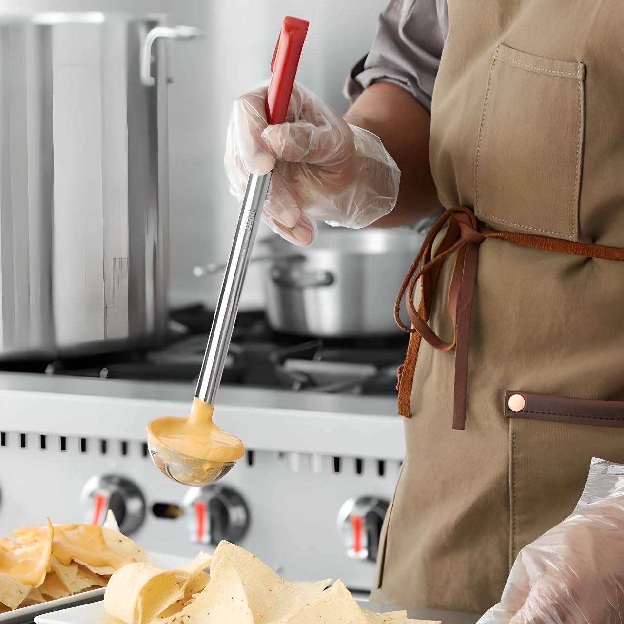 OCS Parts Professional Series Stainless Steel Culinary Ladle | 2 Ounce | Heat Resistant PVC Handle, Dishwasher Safe 12.5-Inch Soup Ladle for Home and Commercial Kitchens