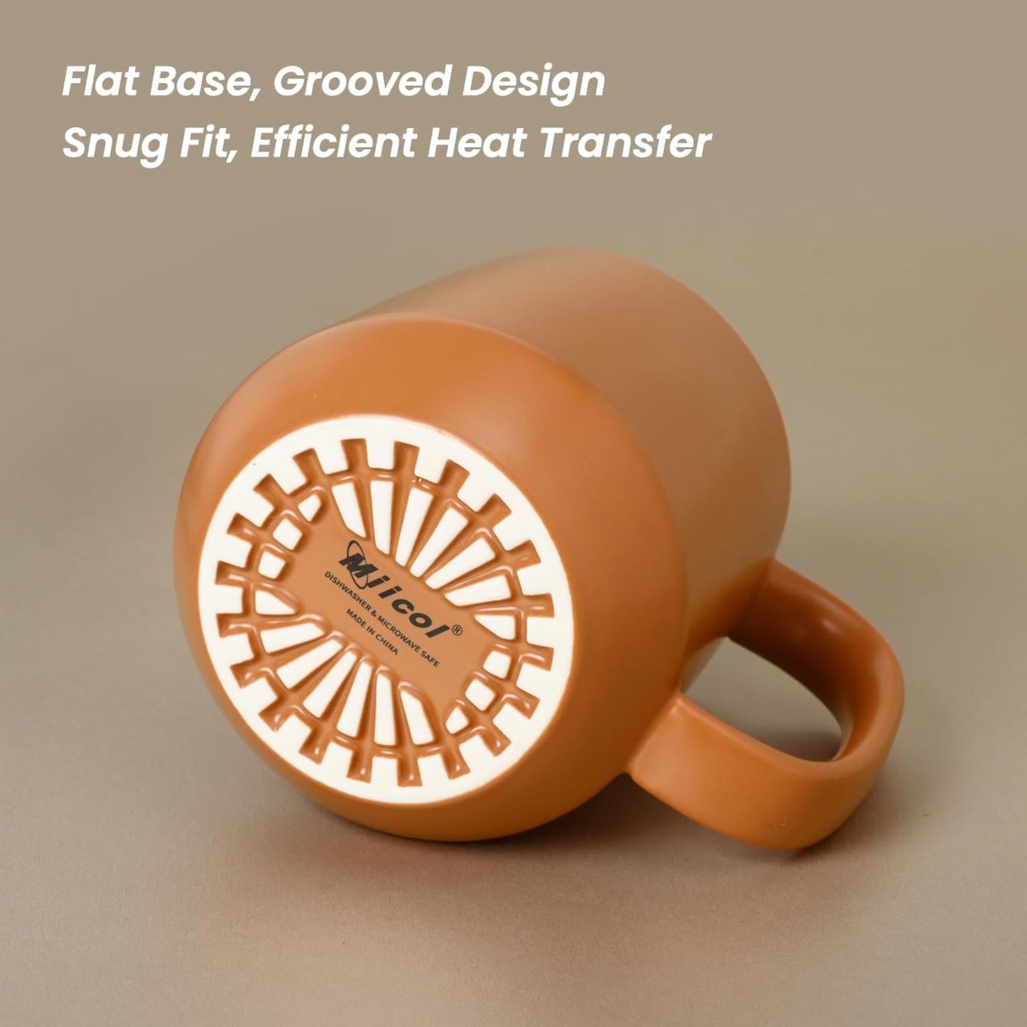 Miicol Ceramic Coffee Mug, 16 oz Large Coffee Cup, Tea Mug with Handle, Flat Bottom Mug for Men, Women, Office, Microwave and Dishwasher Safe, Multi-Color, Burnt Orange