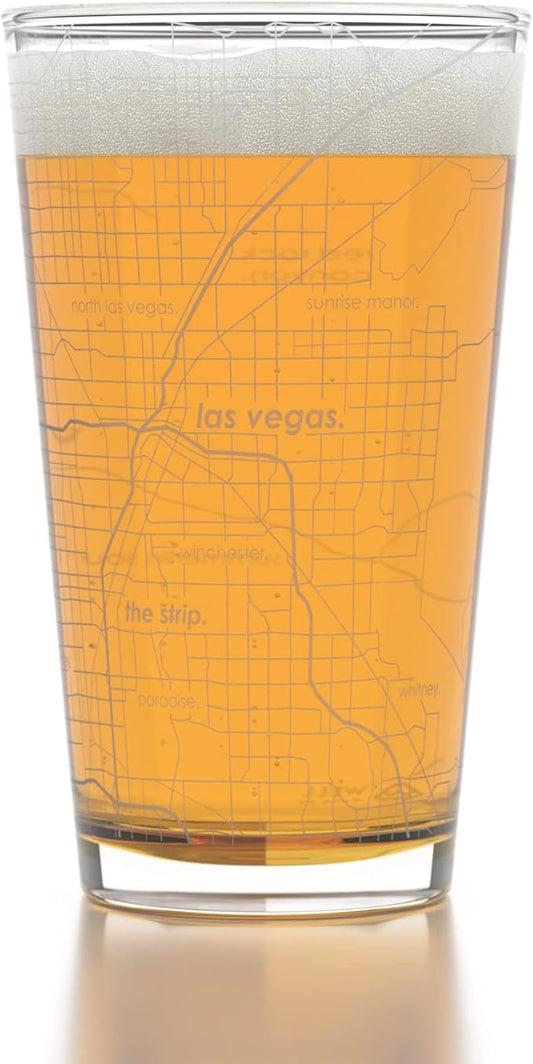 Well Told Engraved Las Vegas Nevada Map Pint Glass, Etched Beer Gift (16 oz, Clear) City Map Pint, Custom City Glassware, Gifts For Beer Lovers
