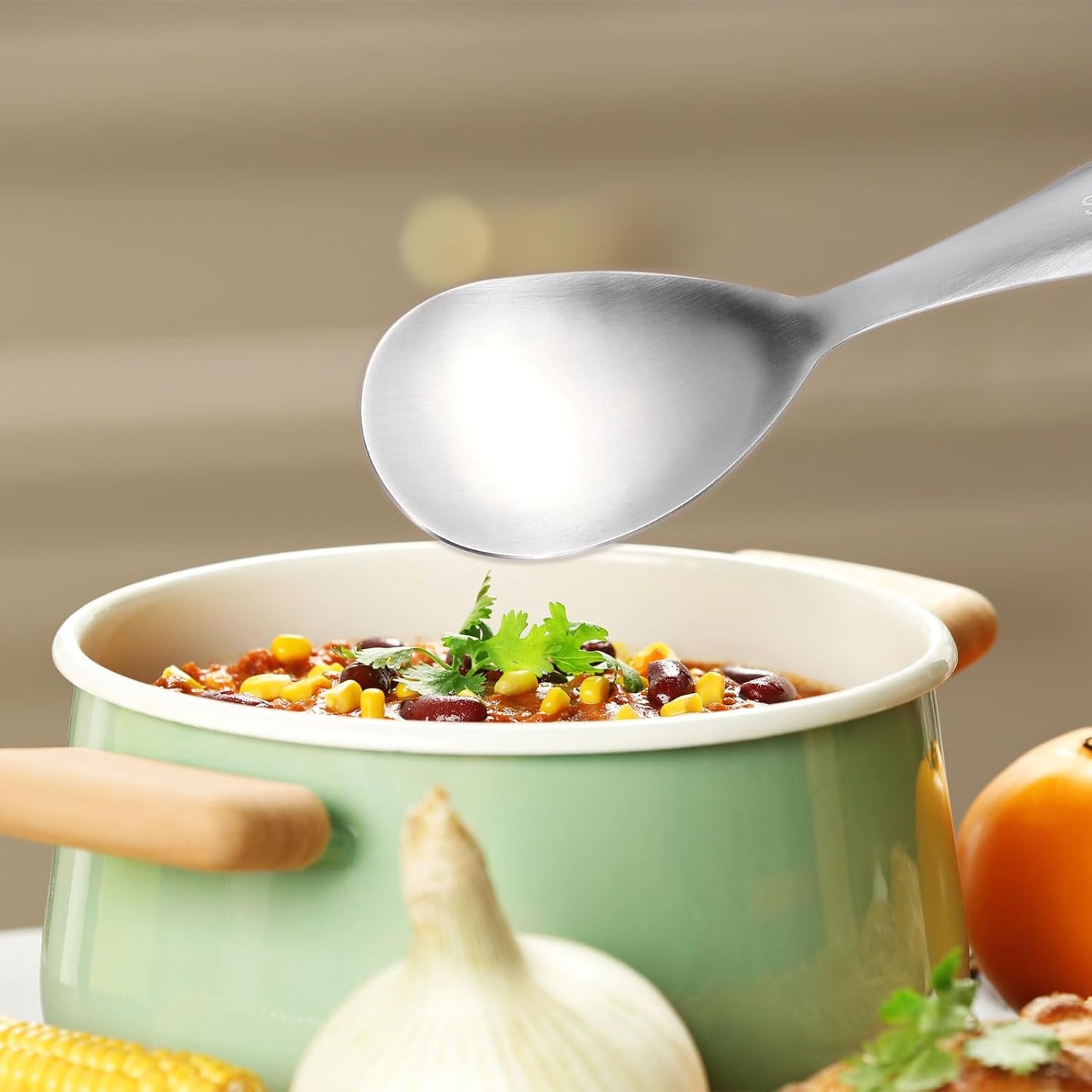 uxcell Stainless Steel Rice Paddle Non-Stick Rice Spoon Metal Rice Serving Spoon Kitchen Utensils Rice Spatula for Home Restaurant, Silver