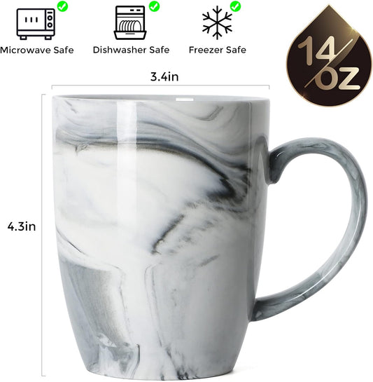 Smilatte 14 OZ Marble Coffee Mugs, M067 Novelty Marble Ceramic Cup for Home and Office, Microwave Dishwasher Safe, Set of 4, Gray