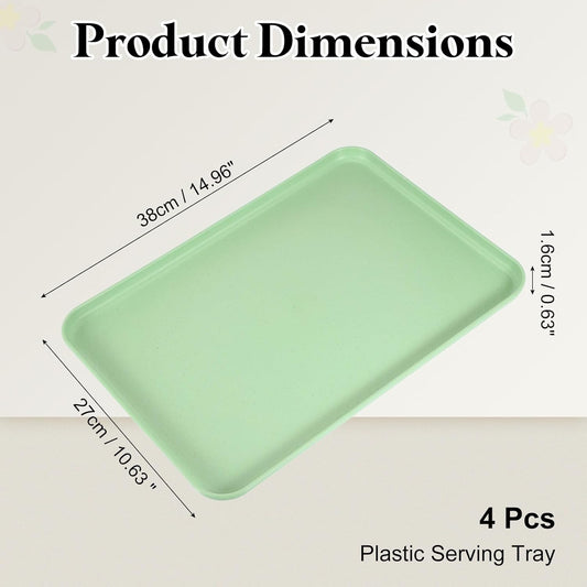 uxcell 4Pcs Plastic Serving Trays, 15 x 10.6 Inch Rectangle Food Trays Serving Cafeteria for Kitchen Restaurant Coffee Fruit Burger Lunch Dessert, Matcha