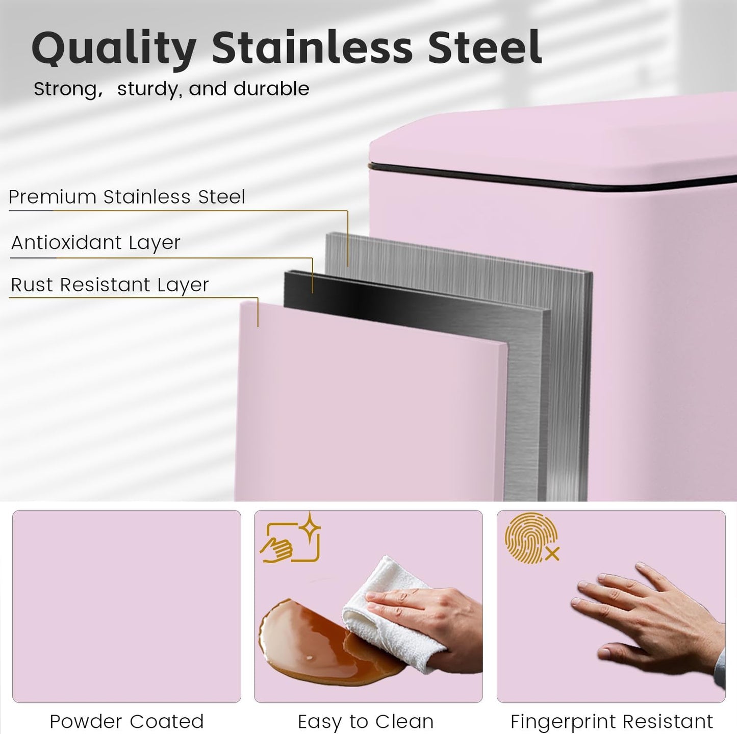 30L/Slim 8 Gallon Stainless Steel Trash Can with Soft-Close Lid & Removable Inner Bucket, Fingerprint-Proof, Odor-Controlled Kitchen Bathroom & Office Waste Bin, Pink