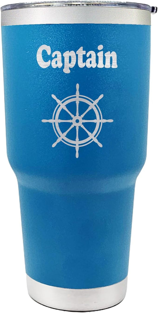Palm City Products 30 oz Captain Tumbler – Nautical Stainless Steel Engraved Coffee Cup – Boating Travel Mug for Yacht Captains, Fishing, and Offshore Lifestyle – Vacuum Insulated Marine Drinkware