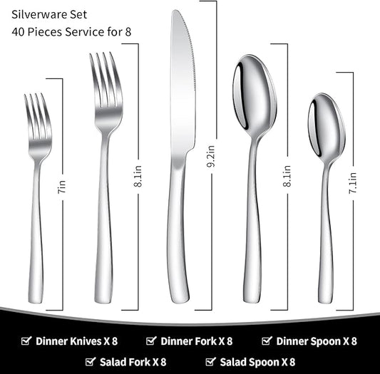 20-Piece Silverware Set, Heavy Duty Stainless Steel Flatware Set Service for 4, Modern Design Cutlery Utensil Sets, Dinner Fork Knife Spoon Eating Tableware Sets for Home, Dishwasher Safe
