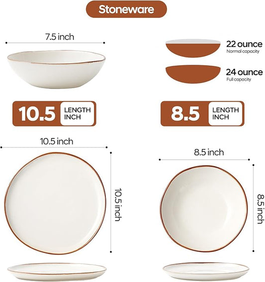 Bestone 12 Pieces Round Kitchen Dinnerware Sets,Plates and Bowls Sets,Dishes, Plates, Bowls, Dish Set, Chip Resistant Ceramic Dinnerware Set, Dishwasher/Microwave Safe,Service for 4,Pearl White