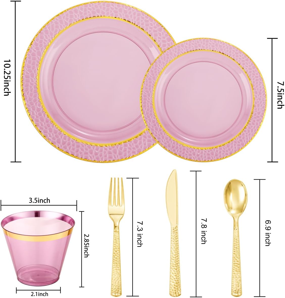 Nervure 150PCS Clear Purple Plastic Plates - Gold Party Plate - Purple and Gold Plate Include: 50 Plates, 25Cups, 25Forks, 25Knives, 25Spoons for Wedding & Party