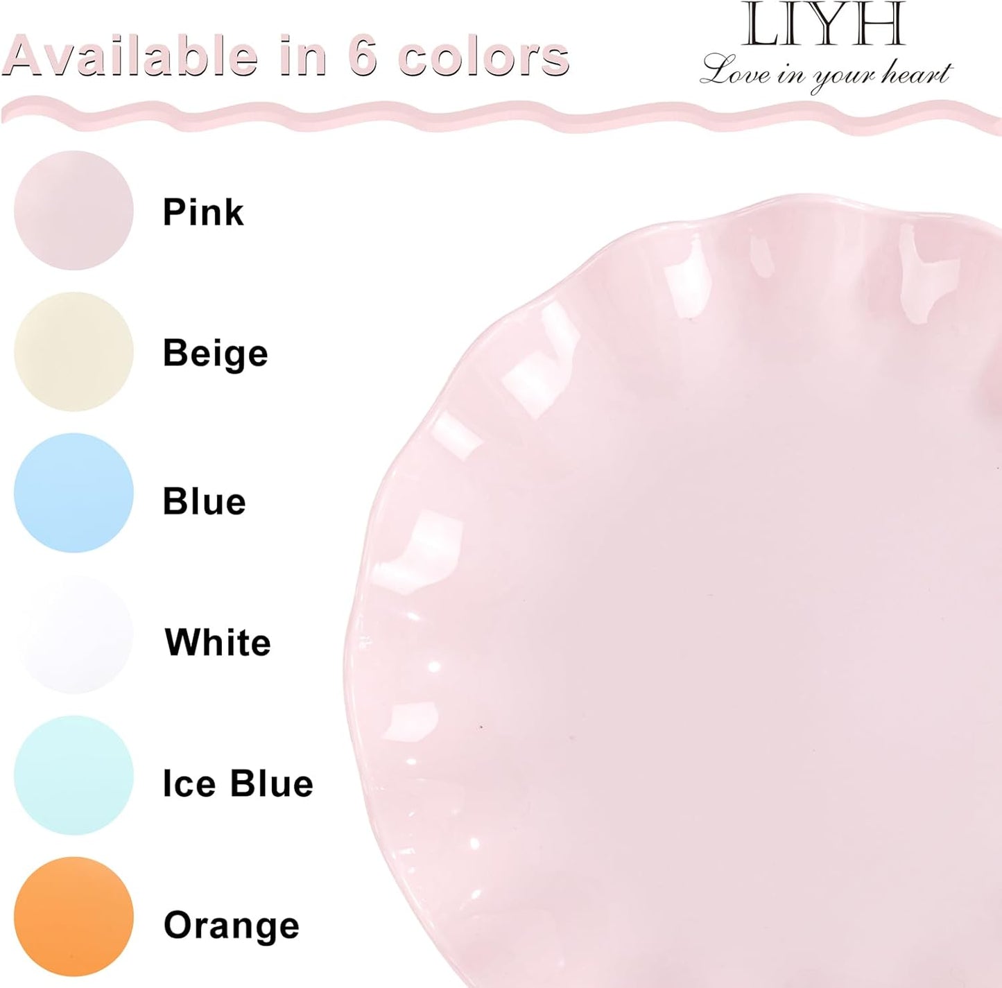 LIYH 20 Pcs 10 Inch Pink Scalloped Plastic Plates Reusable - Unbreakable Plastic Wavy Plates for Weddings Party Outdoor Picnics Dishwasher Safe BPA Free 10" Dinner Plate