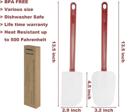 High Heat Resistant Silicone Scraper Spoon Commercial Spatula for Cooking, Rubber Spatula Set of 2, (13.5'')