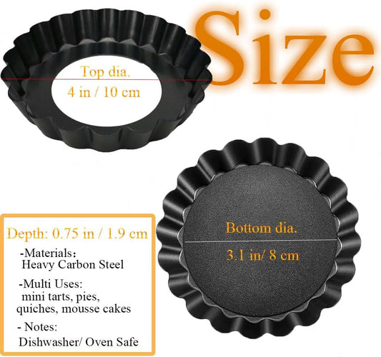 Mini Tart Pans 4 Inch with Removable Bottom, Nonstick Quiche Pan Fluted Edges Thickened Carbon Steel Pie Tart Pans for Baking tartlets, fruit tarts, mousse Cakes, tart shells – Set of 7