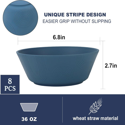PYRMONT 36 OZ Wheat Straw Bowls Set of 8 Large Cereal Bowls Reusable Soup Bowls Microwave & Dishwasher Safe Unbreakable Bowls Kitchen for Cereal,Salad, Rice,Noodles - Multi