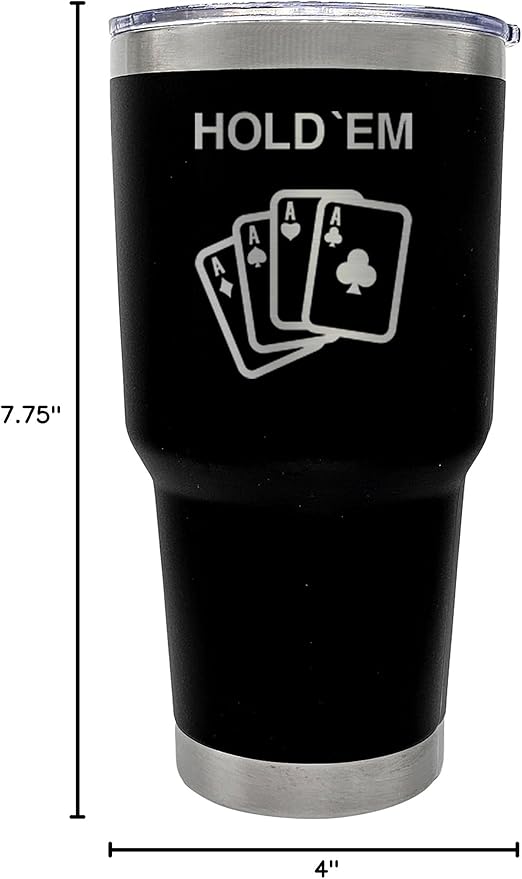 Palm City Products Premium 30 oz Poker Engraved Black Tumbler with Slider Lid - Ideal for Poker Enthusiasts