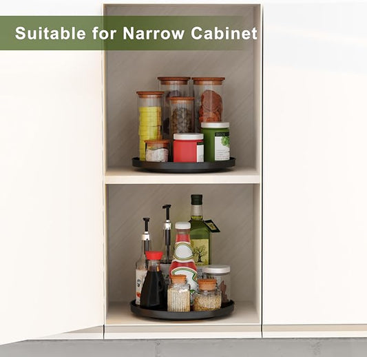 2 Pack Lazy Susan Organizer Turntable for Cabinet, Black 9 Inch Rotating Tray for Table Top, Round Non-Skid Refrigerator Lazy Susan, Kitchen Organizers and Storage for Pantry Countertop Bathroom