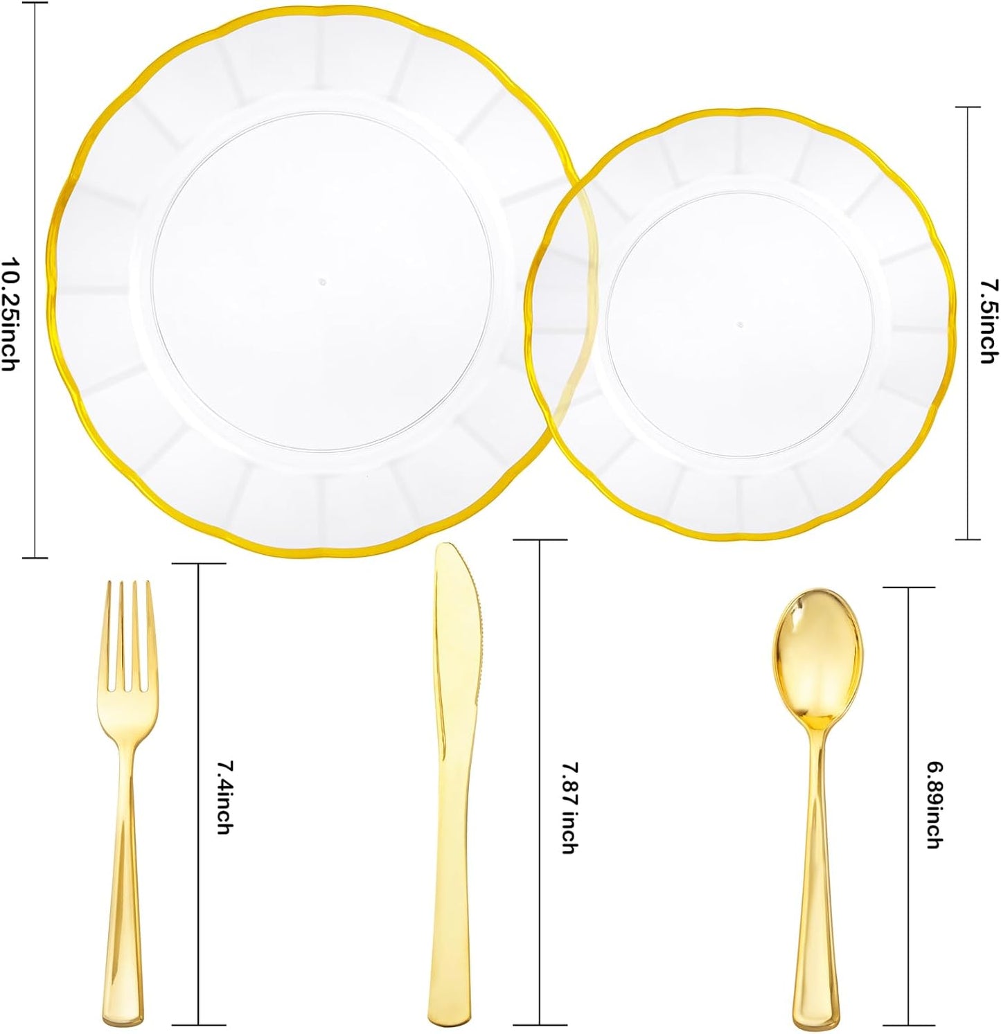EI 150pcs Clear Plastic Plates with Gold Plastic Silverware,Disposable Plate Heavy Duty,Clear and Gold Dinnerware Set,Elegant Plates for Party,Wedding,Afternoon Tea,Birthday
