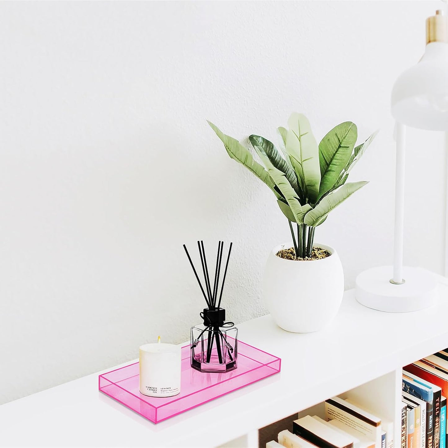 ROYALITA Acrylic Tray Bathroom Tray for Countertop, Guest Towel Holder Tray for Napkin Perfume Jewelry Makeup, Vanity Trays for Soap Dispenser, Aromatherapy, Cup & Candle, Pink