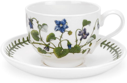 Portmeirion Botanic Garden 10oz Teacup and Saucer - Set of 6 | Assorted Floral Motifs | Fine Earthenware | Chip Resistant Glaze | Dishwasher, Microwave, Freezer, Oven Safe | Made in England