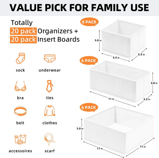 【FAMILY PACK】Drawer Organizer Clothes, 20 Pack Dresser Organizer Bins for Baby Clothes - Underwear Bra Sock Organizer - Fabric Closet Organization and Storage Dividers for Nursery Bedroom Dorm