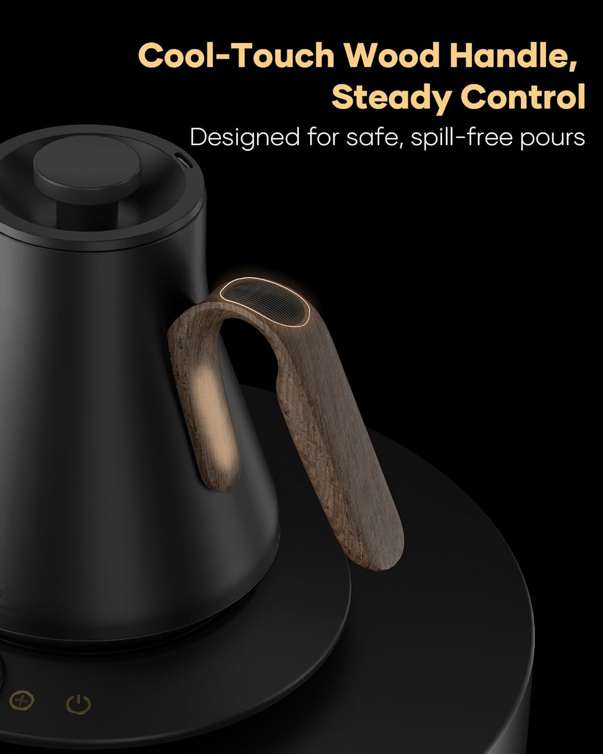 Cocinare FLOW B9 Gooseneck Electric Kettle, Precise Temperature Control for Pour-Over Coffee & Tea Brewing, Stainless Steel Interior, Rapid Heating for Boiling Water 1500W/0.9L (Black Walnut)