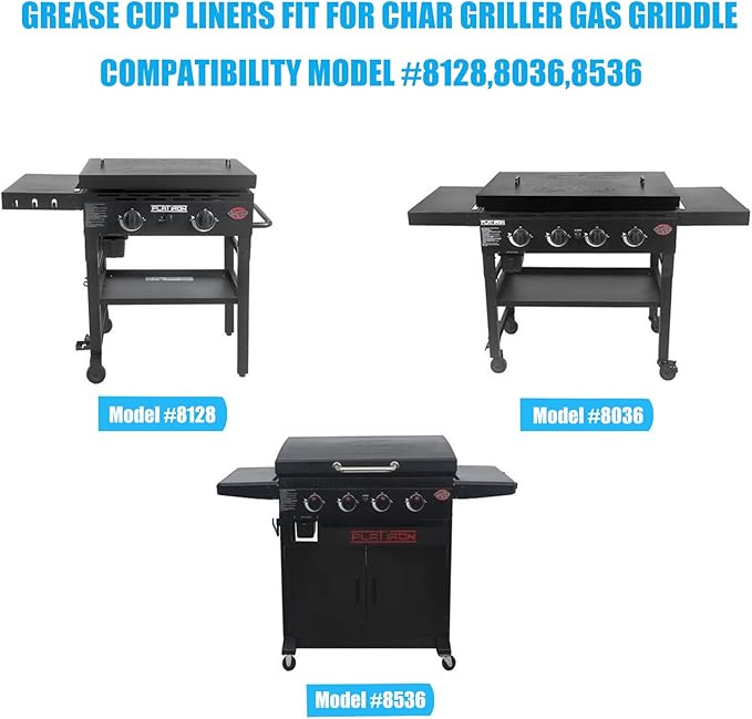 25 Pack Foil Drip Pan Liners for Char Griller 8128 8036 8536 Flat Iron Griddle Gas Grills, Compatible with CharGriller Flatiron Griddle Grease Cup Liners, Aluminum Pans Disposable 7" x 4.2"